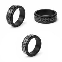 New Zealand Aotearoa Spinner Ring Black Taniko Art Maori Pattern LT05 - Polynesian Pride