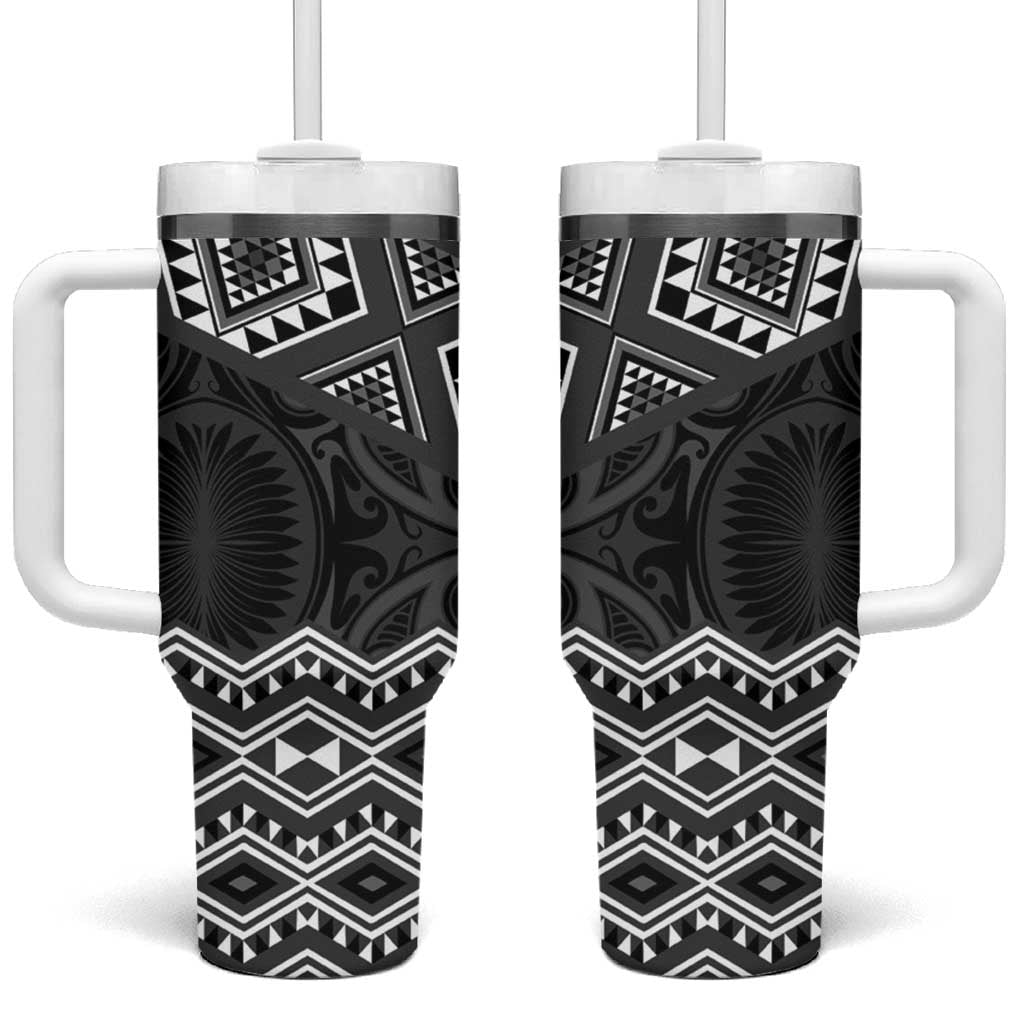 New Zealand Aotearoa Tumbler With Handle Black Taniko Art Maori Pattern LT05 One Size: 40 oz Black - Polynesian Pride