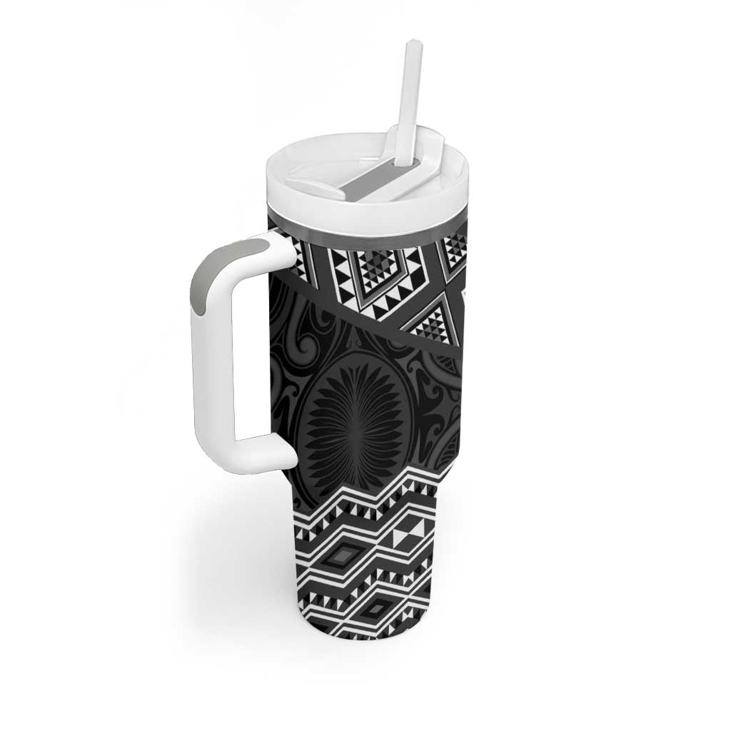 New Zealand Aotearoa Tumbler With Handle Black Taniko Art Maori Pattern LT05 - Polynesian Pride