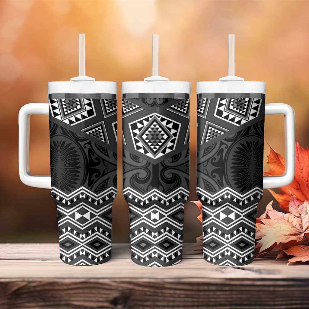 New Zealand Aotearoa Tumbler With Handle Black Taniko Art Maori Pattern LT05 - Polynesian Pride