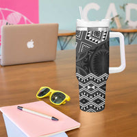 New Zealand Aotearoa Tumbler With Handle Black Taniko Art Maori Pattern LT05 - Polynesian Pride