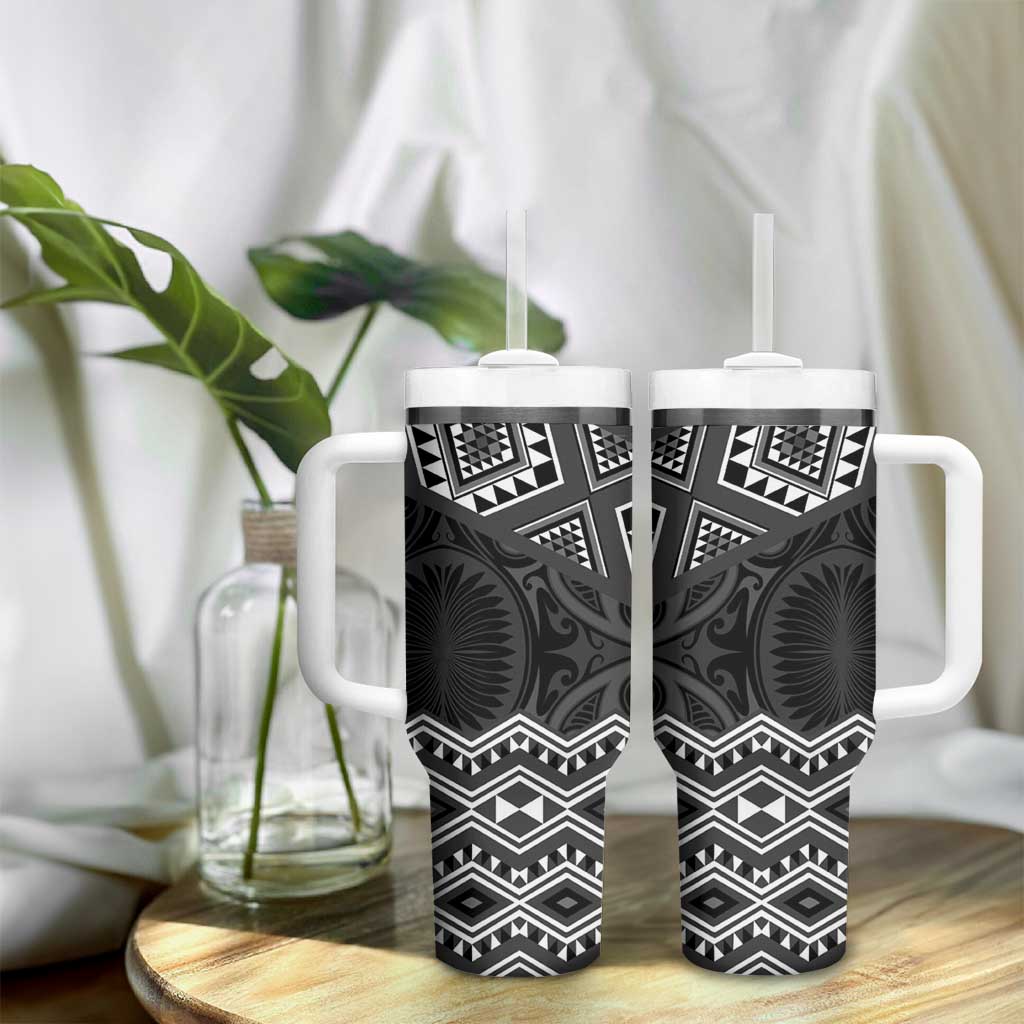 New Zealand Aotearoa Tumbler With Handle Black Taniko Art Maori Pattern LT05 - Polynesian Pride