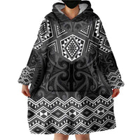 New Zealand Aotearoa Wearable Blanket Hoodie Black Taniko Art Maori Pattern LT05 - Polynesian Pride