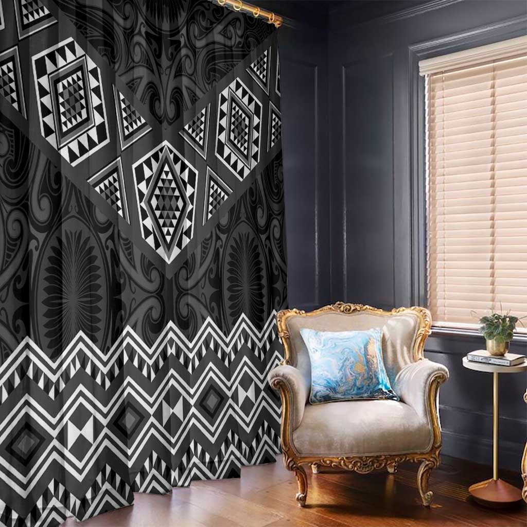New Zealand Aotearoa Window Curtain Black Taniko Art Maori Pattern LT05 - Polynesian Pride