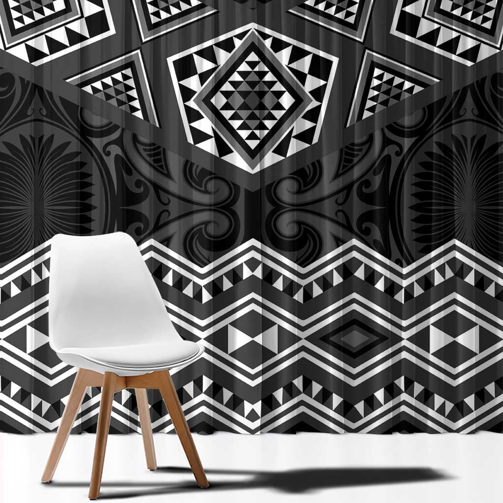 New Zealand Aotearoa Window Curtain Black Taniko Art Maori Pattern LT05 - Polynesian Pride
