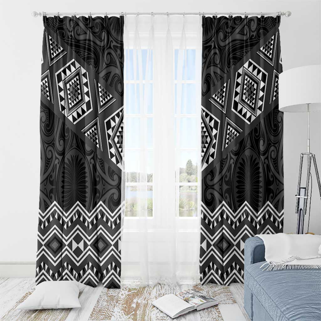 New Zealand Aotearoa Window Curtain Black Taniko Art Maori Pattern LT05 - Polynesian Pride