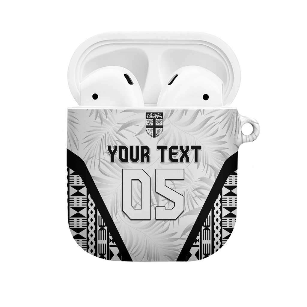 Custom Fiji 2026 Rugby AirPods Case Fijian Tapa Pattern LT05 White - Polynesian Pride