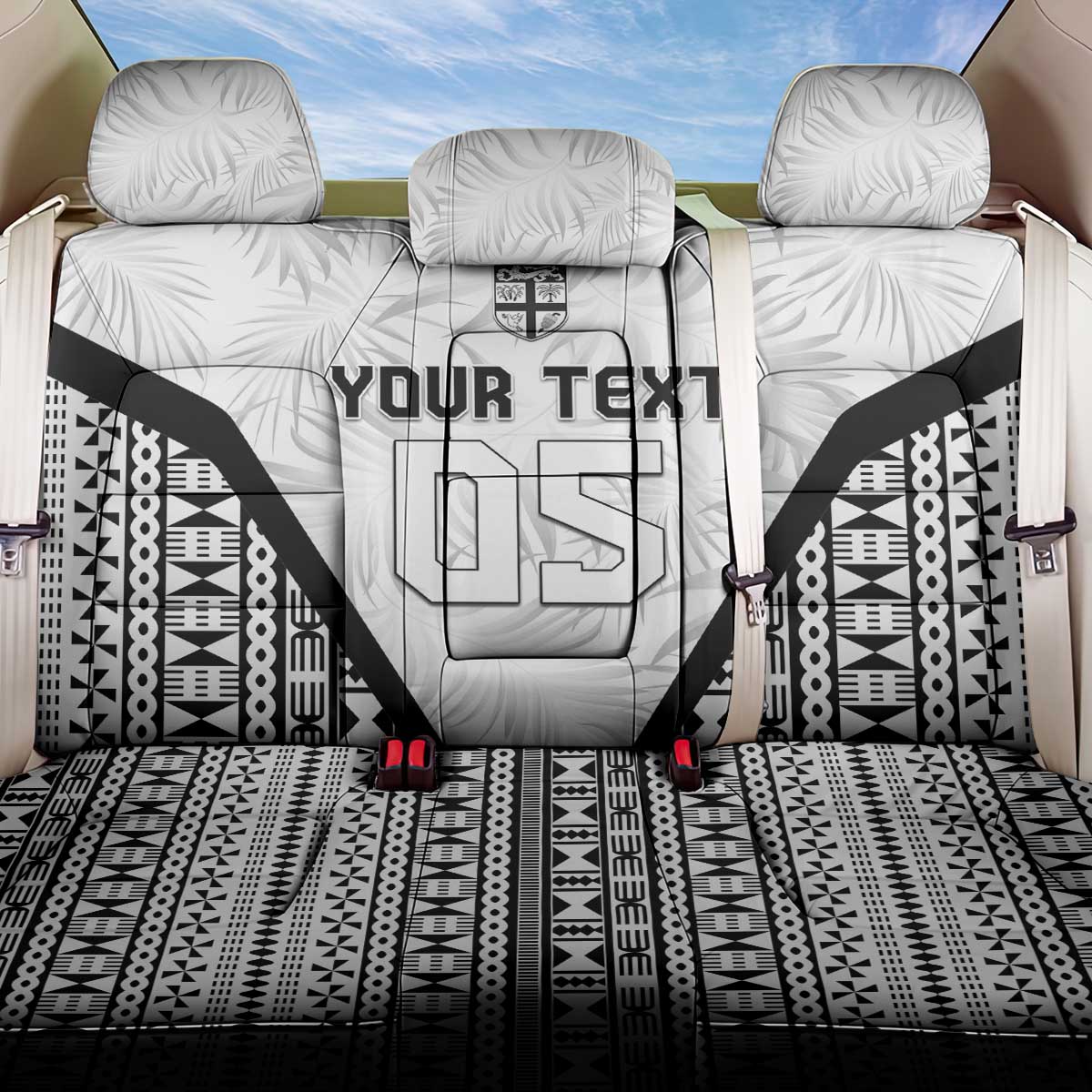 Custom Fiji 2026 Rugby Back Car Seat Cover Fijian Tapa Pattern LT05 One Size White - Polynesian Pride