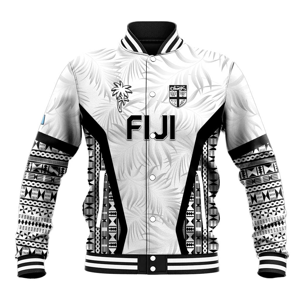 Custom Fiji 2026 Rugby Baseball Jacket Fijian Tapa Pattern LT05 Unisex White - Polynesian Pride