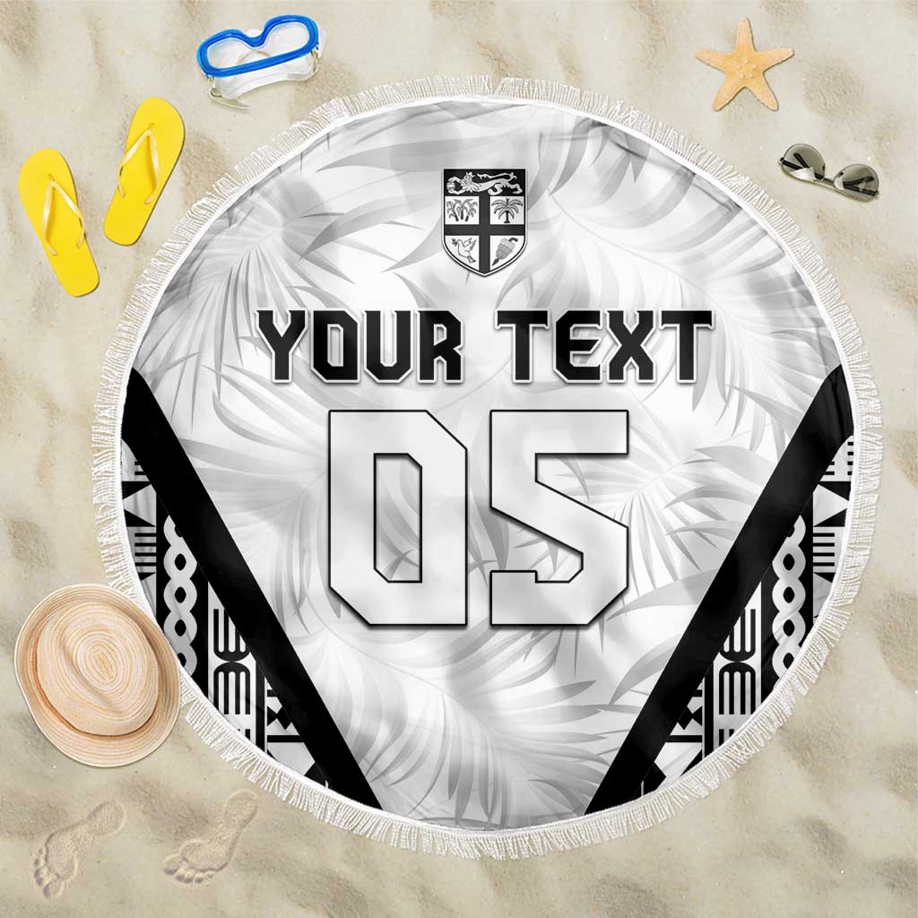 Custom Fiji 2026 Rugby Beach Blanket Fijian Tapa Pattern LT05 One Size 150cm White - Polynesian Pride