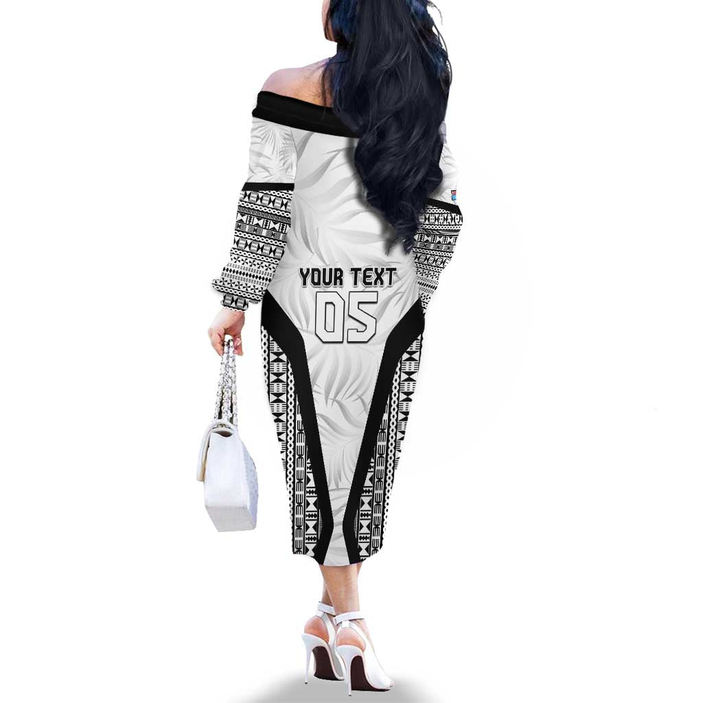 Custom Fiji 2026 Rugby Family Matching Off The Shoulder Long Sleeve Dress and Hawaiian Shirt Fijian Tapa Pattern
