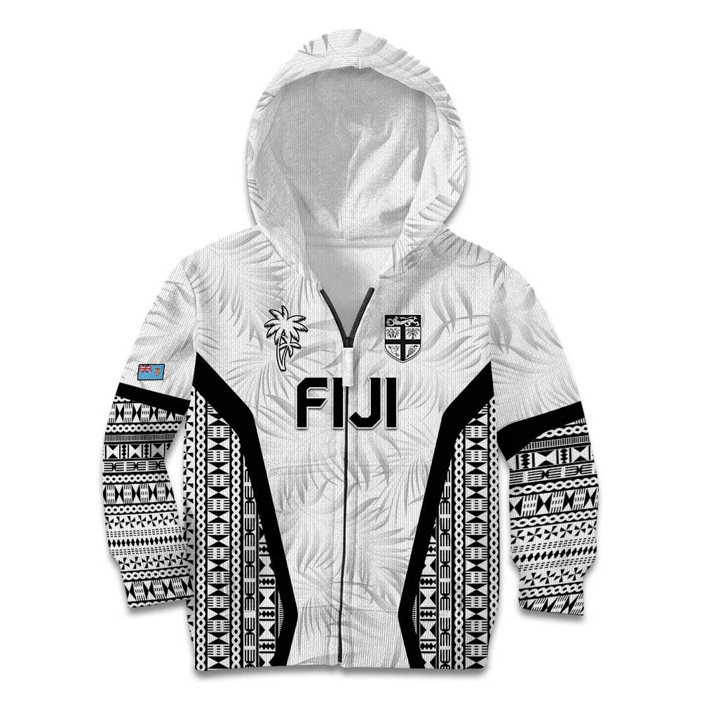 Custom Fiji 2026 Rugby Kid Hoodie Fijian Tapa Pattern LT05 Zip Hoodie White - Polynesian Pride