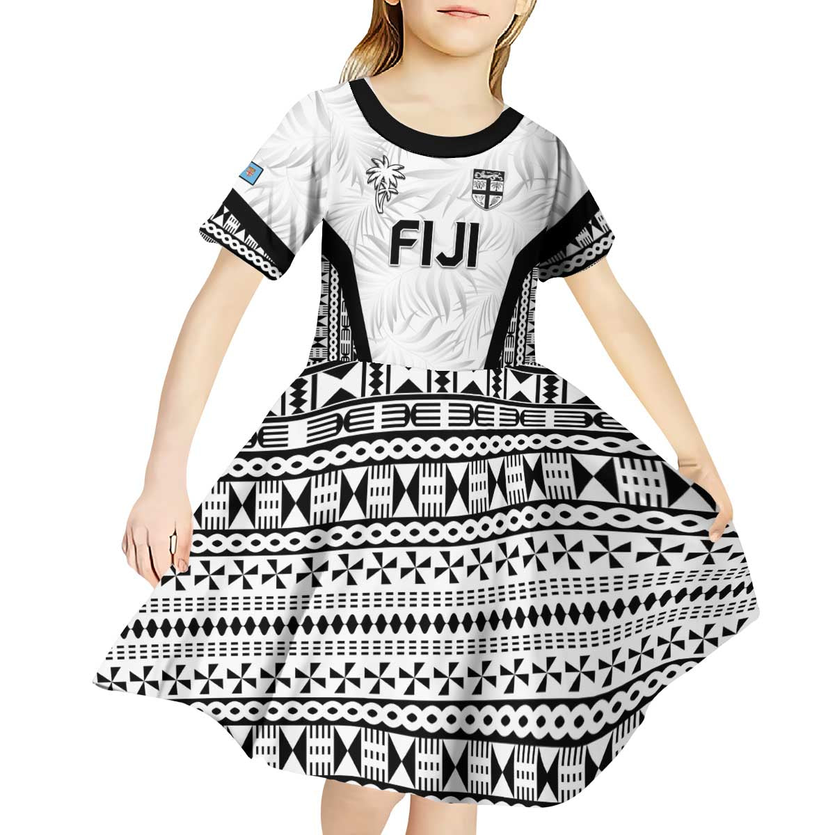 Custom Fiji 2026 Rugby Kid Short Sleeve Dress Fijian Tapa Pattern LT05 - Polynesian Pride