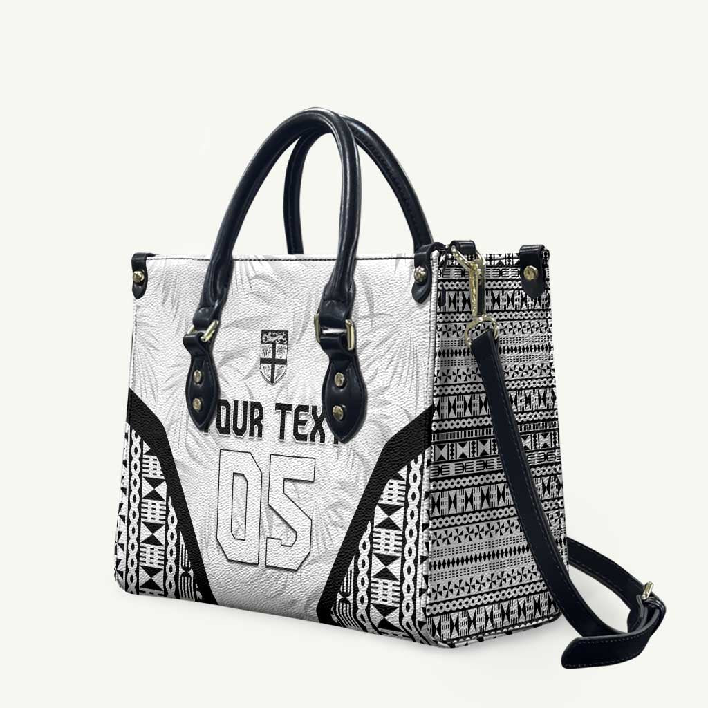 Custom Fiji 2026 Rugby Leather Bag Fijian Tapa Pattern LT05 White - Polynesian Pride