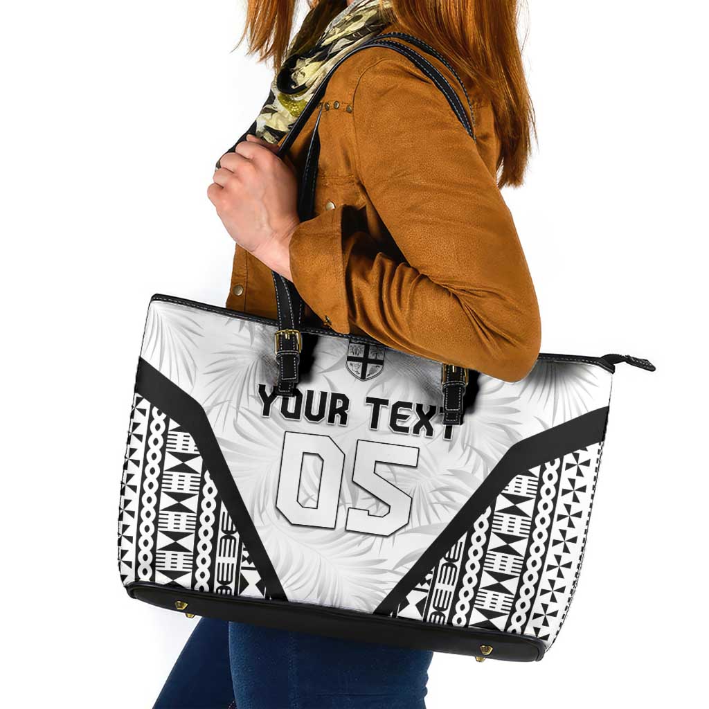 Custom Fiji 2026 Rugby Leather Tote Bag Fijian Tapa Pattern LT05 White - Polynesian Pride