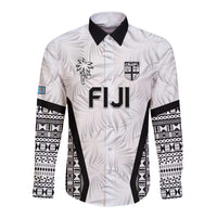 Custom Fiji 2026 Rugby Long Sleeve Button Shirt Fijian Tapa Pattern LT05 Unisex White - Polynesian Pride