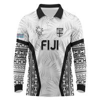 Custom Fiji 2026 Rugby Long Sleeve Polo Shirt Fijian Tapa Pattern LT05 White - Polynesian Pride