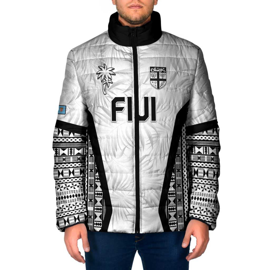 Custom Fiji 2026 Rugby Padded Jacket Fijian Tapa Pattern LT05 Men White - Polynesian Pride