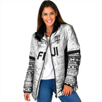 Custom Fiji 2026 Rugby Padded Jacket Fijian Tapa Pattern LT05 Women White - Polynesian Pride
