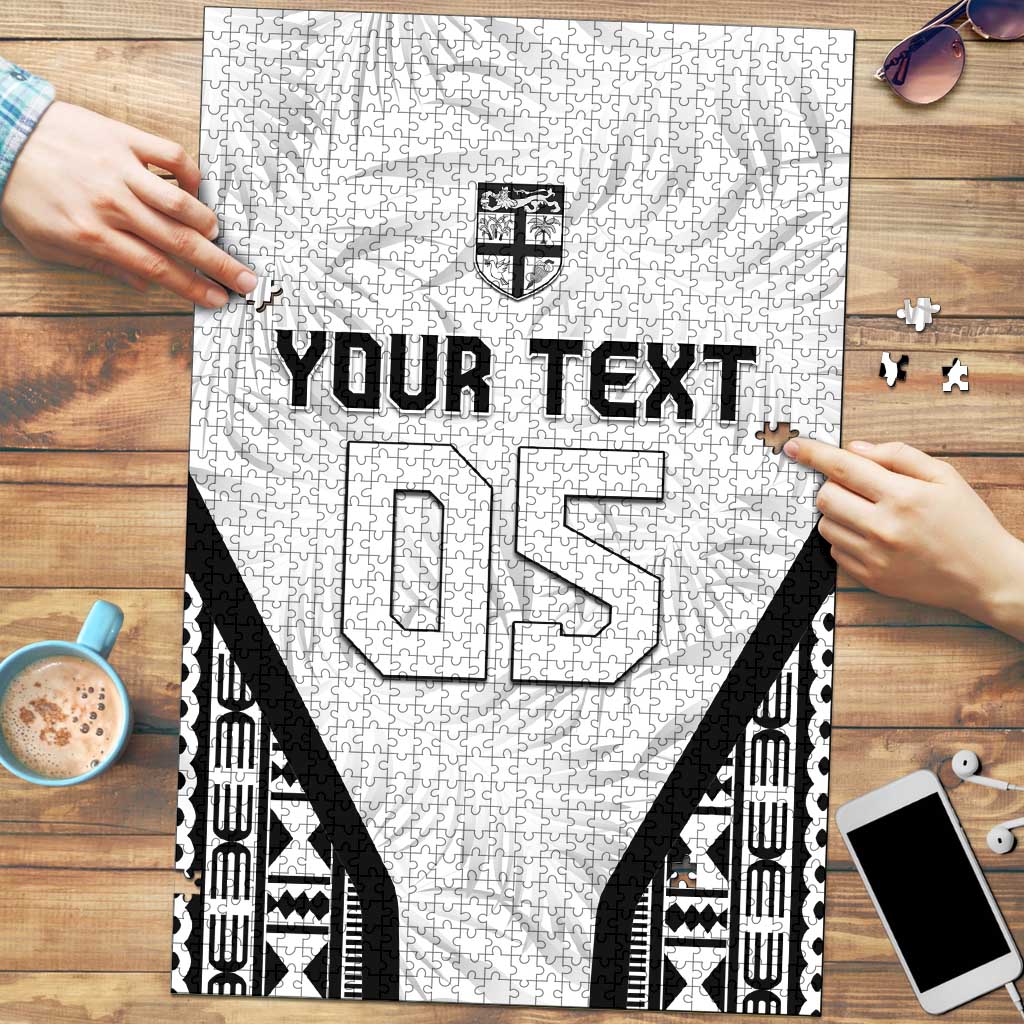 Custom Fiji 2026 Rugby Puzzle Fijian Tapa Pattern LT05 White - Polynesian Pride