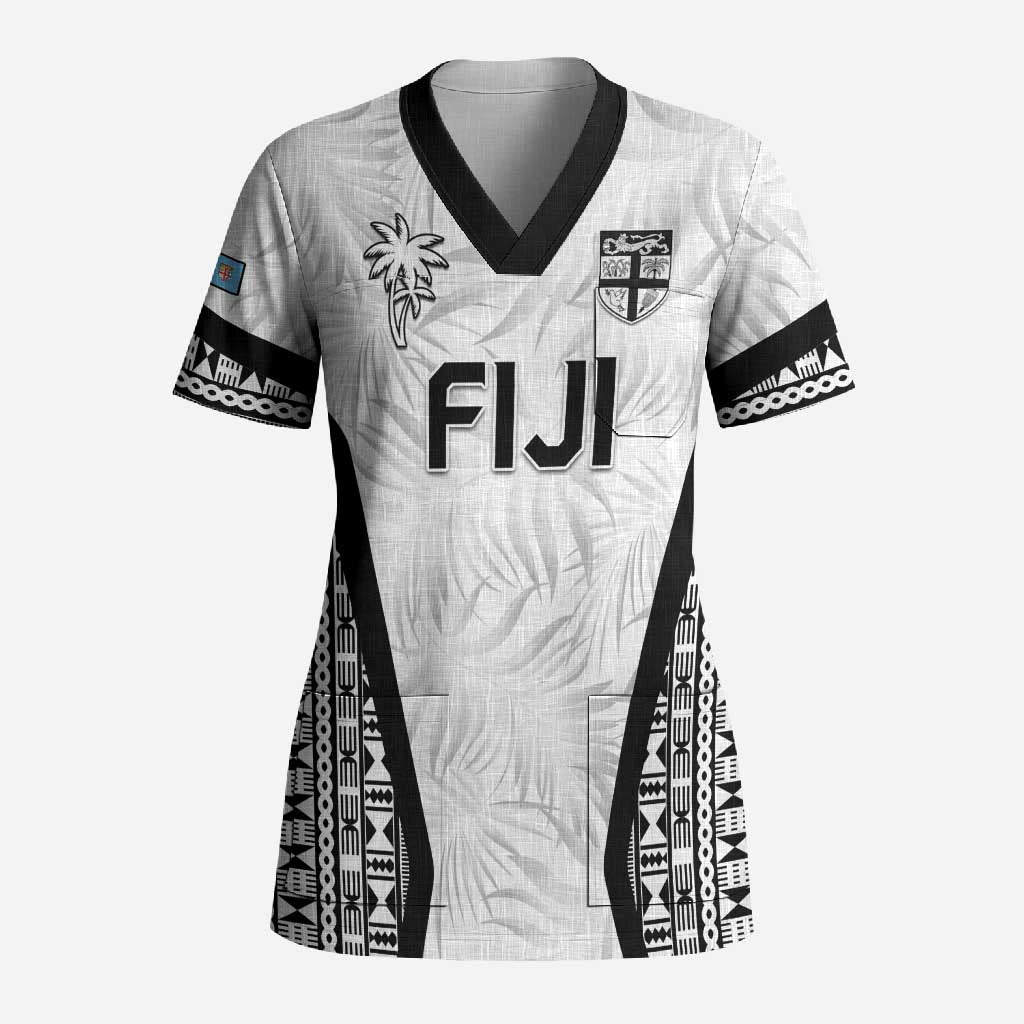 Custom Fiji 2026 Rugby Scrub Top Fijian Tapa Pattern LT05 Adult White - Polynesian Pride