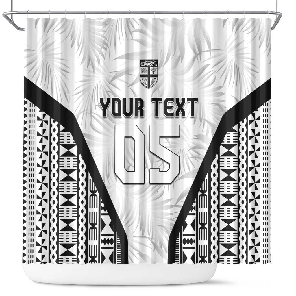 Custom Fiji 2026 Rugby Shower Curtain Fijian Tapa Pattern LT05 White - Polynesian Pride