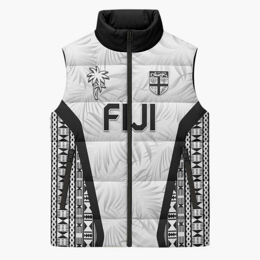 Custom Fiji 2026 Rugby Sleeveless Puffer Jacket Fijian Tapa Pattern LT05 Unisex White - Polynesian Pride