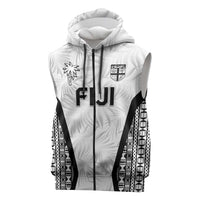 Custom Fiji 2026 Rugby Sleeveless Zip Hoodie Fijian Tapa Pattern LT05 White - Polynesian Pride