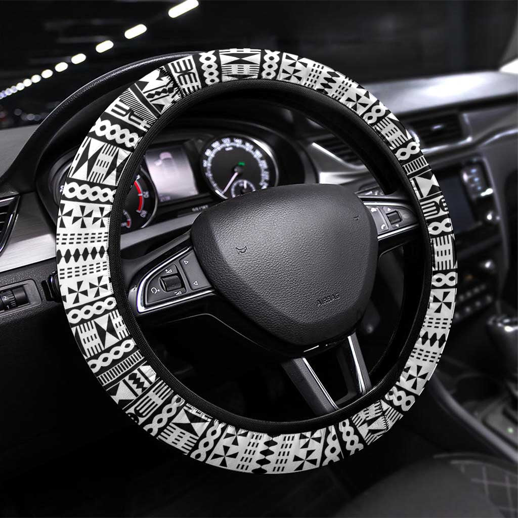 Fiji 2026 Rugby Steering Wheel Cover Fijian Tapa Pattern LT05 Universal Fit White - Polynesian Pride