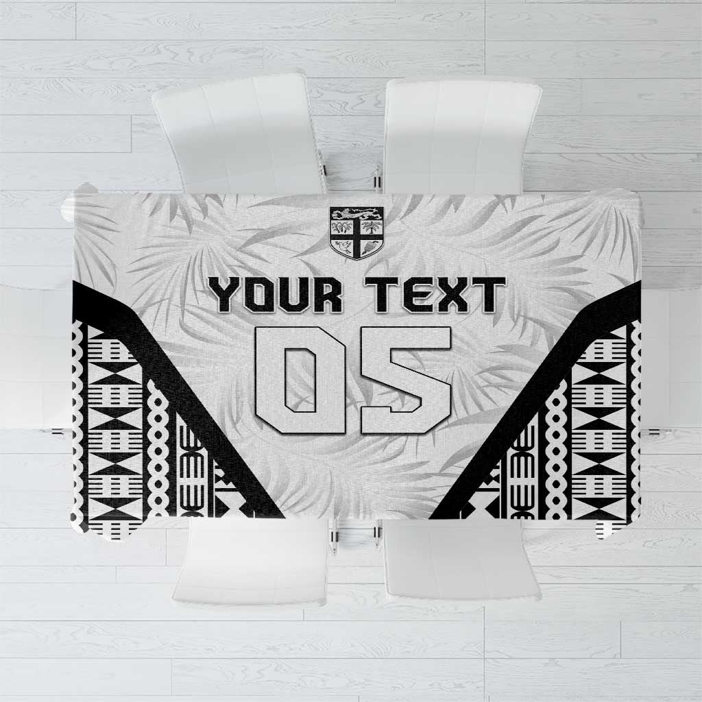 Custom Fiji 2026 Rugby Tablecloth Fijian Tapa Pattern LT05 White - Polynesian Pride