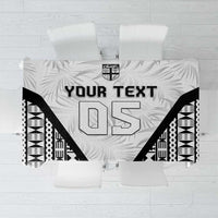 Custom Fiji 2026 Rugby Tablecloth Fijian Tapa Pattern LT05 White - Polynesian Pride
