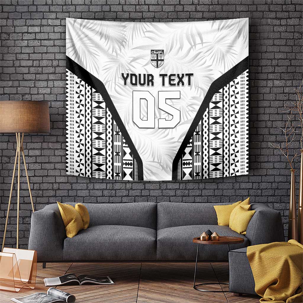 Custom Fiji 2026 Rugby Tapestry Fijian Tapa Pattern LT05 White - Polynesian Pride