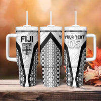 Custom Fiji 2026 Rugby Tumbler With Handle Fijian Tapa Pattern LT05 - Polynesian Pride