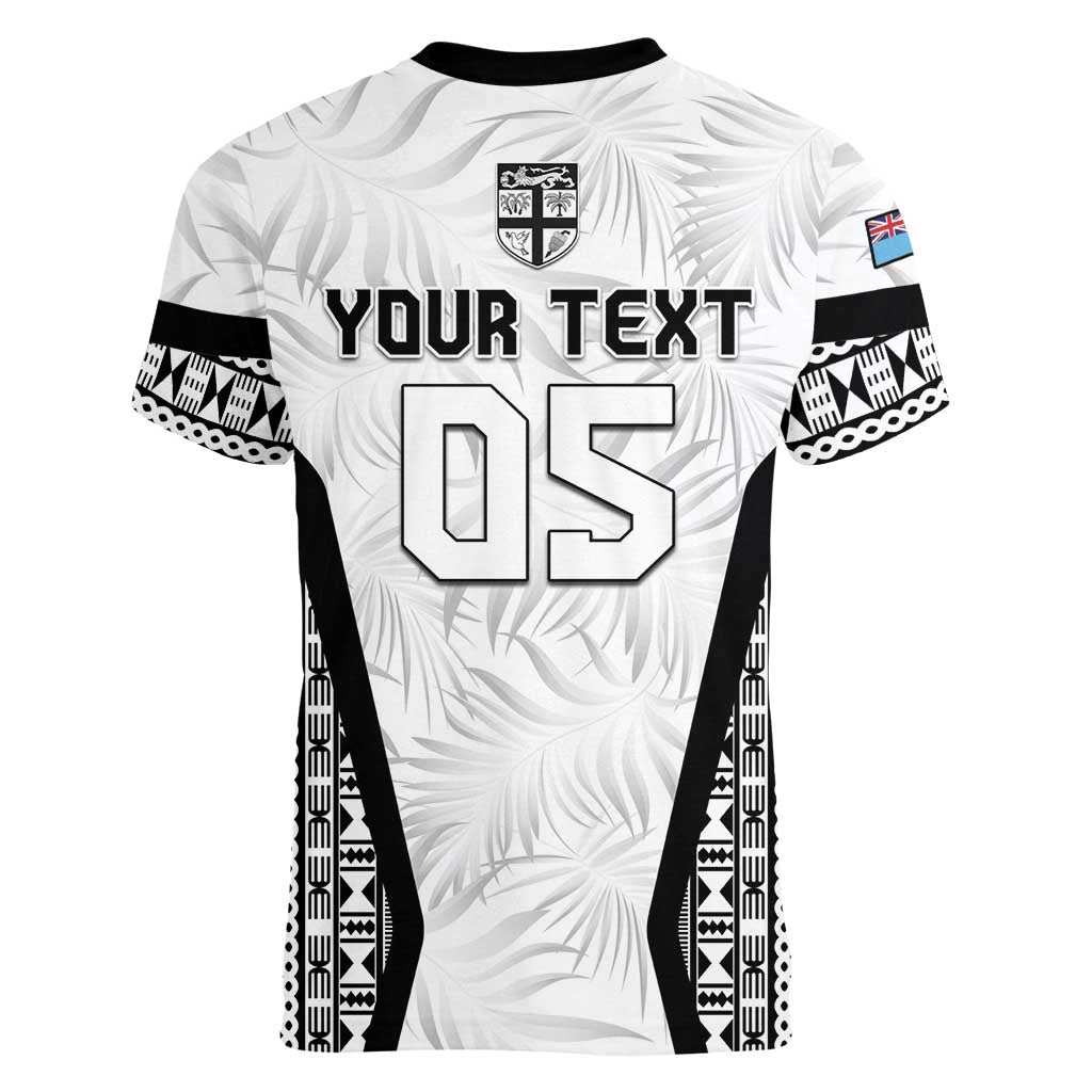 Custom Fiji 2026 Rugby Women V-Neck T-Shirt Fijian Tapa Pattern