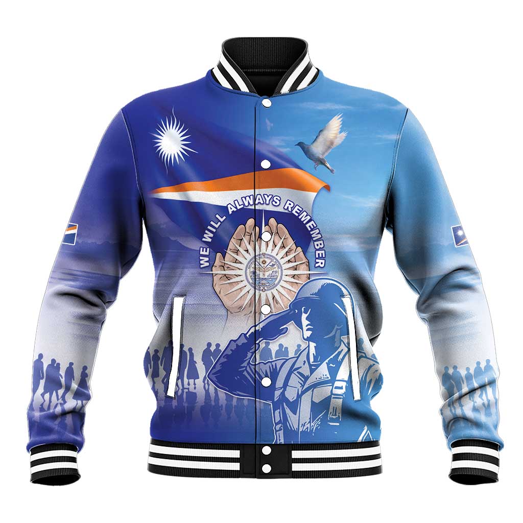 Personalised Marshall Islands Remembrance Day Baseball Jacket We Will Always Remember LT05 Unisex Blue - Polynesian Pride