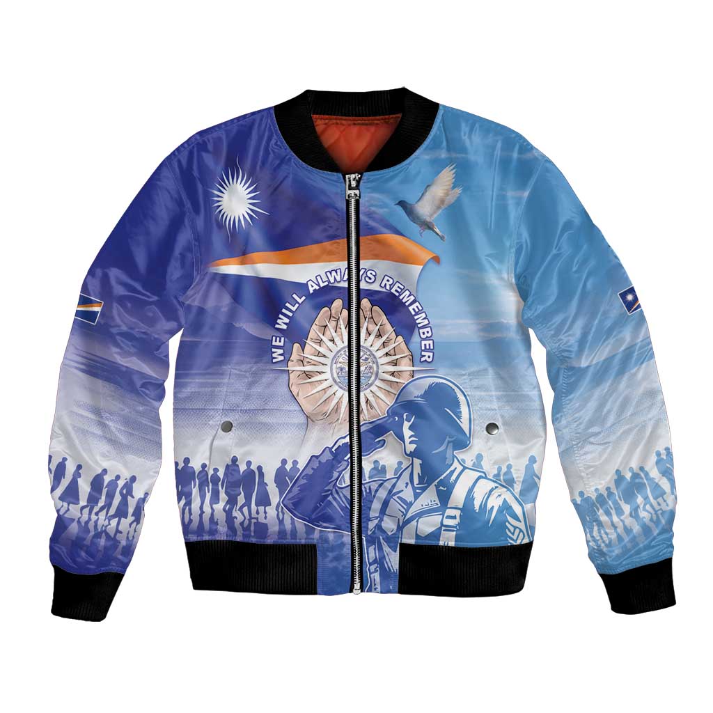 Personalised Marshall Islands Remembrance Day Bomber Jacket We Will Always Remember LT05 Unisex Blue - Polynesian Pride