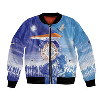 Personalised Marshall Islands Remembrance Day Bomber Jacket We Will Always Remember LT05 Unisex Blue - Polynesian Pride