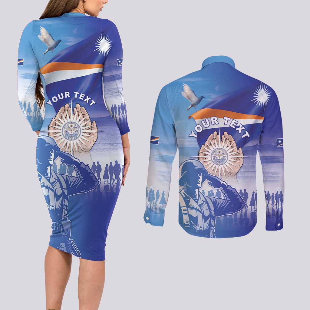Personalised Marshall Islands Remembrance Day Couples Matching Long Sleeve Bodycon Dress and Long Sleeve Button Shirt We Will Always Remember LT05 - Polynesian Pride