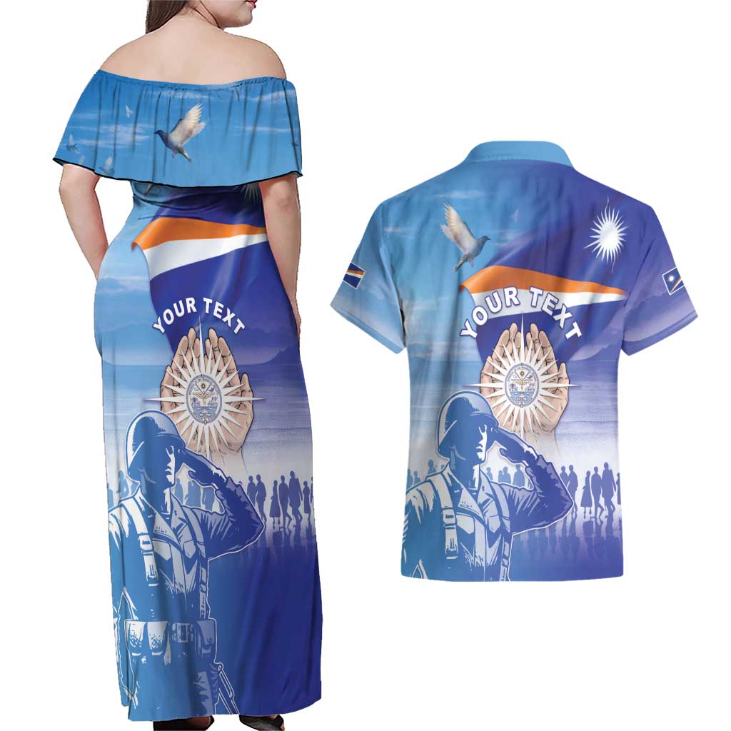 Personalised Marshall Islands Remembrance Day Couples Matching Off Shoulder Maxi Dress and Hawaiian Shirt We Will Always Remember LT05 - Polynesian Pride