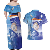 Personalised Marshall Islands Remembrance Day Couples Matching Off Shoulder Maxi Dress and Hawaiian Shirt We Will Always Remember LT05 - Polynesian Pride