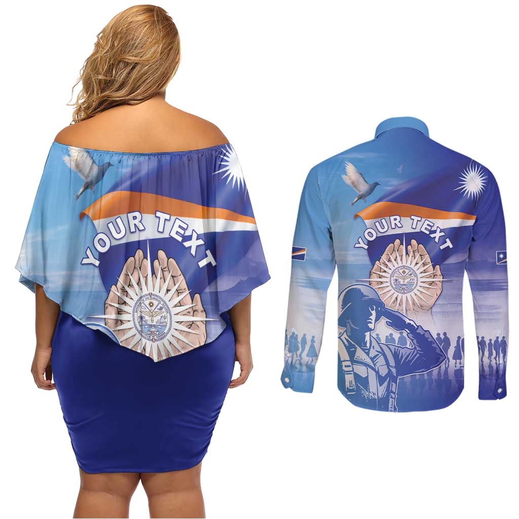 Personalised Marshall Islands Remembrance Day Couples Matching Off Shoulder Short Dress and Long Sleeve Button Shirt We Will Always Remember LT05 - Polynesian Pride