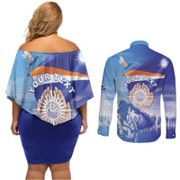 Personalised Marshall Islands Remembrance Day Couples Matching Off Shoulder Short Dress and Long Sleeve Button Shirt We Will Always Remember LT05 - Polynesian Pride