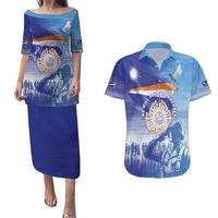 Personalised Marshall Islands Remembrance Day Couples Matching Puletasi and Hawaiian Shirt We Will Always Remember LT05 Blue - Polynesian Pride