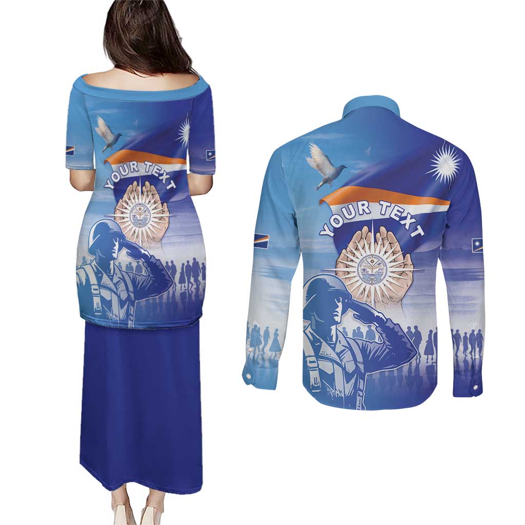 Personalised Marshall Islands Remembrance Day Couples Matching Puletasi and Long Sleeve Button Shirt We Will Always Remember LT05 - Polynesian Pride