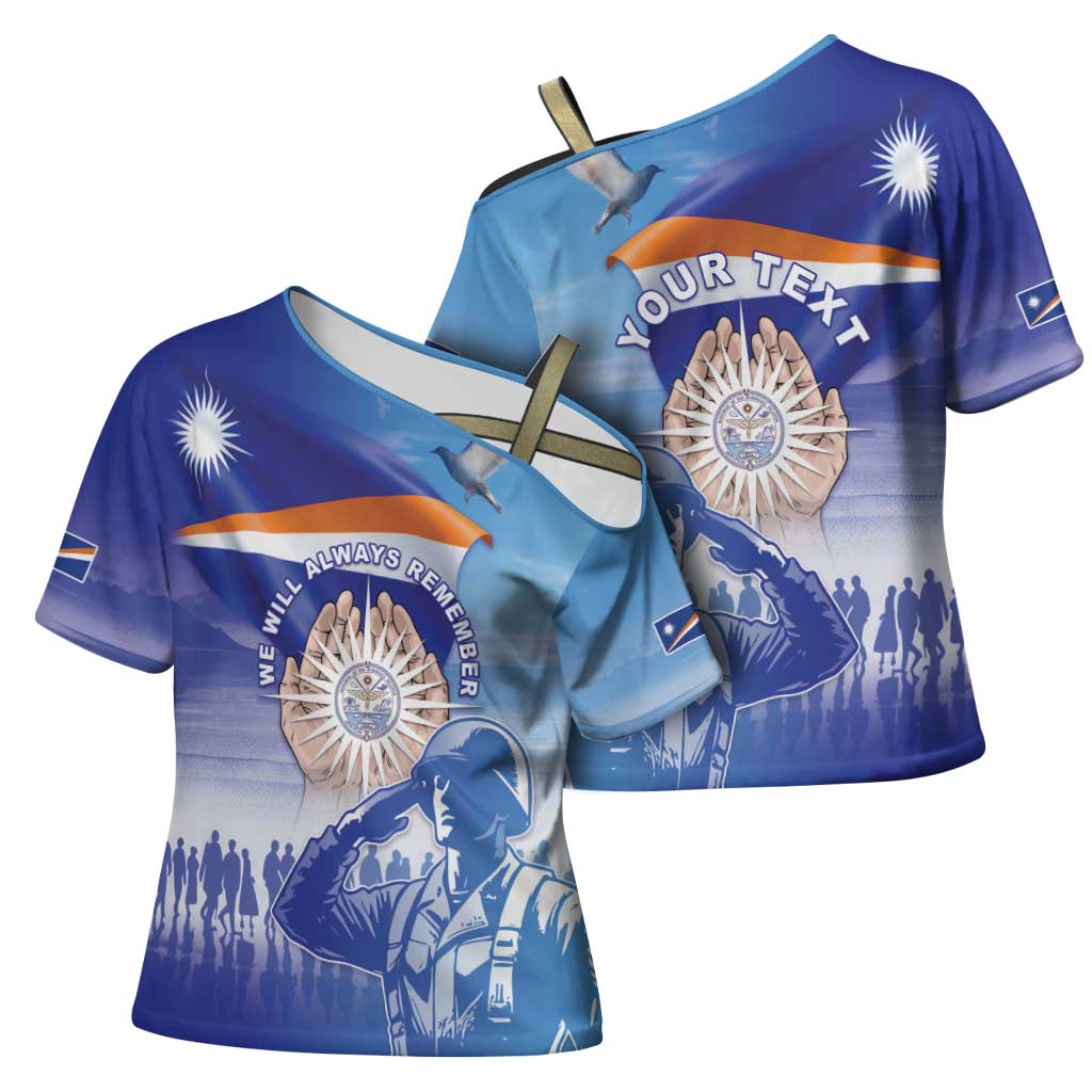 Personalised Marshall Islands Remembrance Day Cross Shoulder Shirt We Will Always Remember LT05 - Polynesian Pride