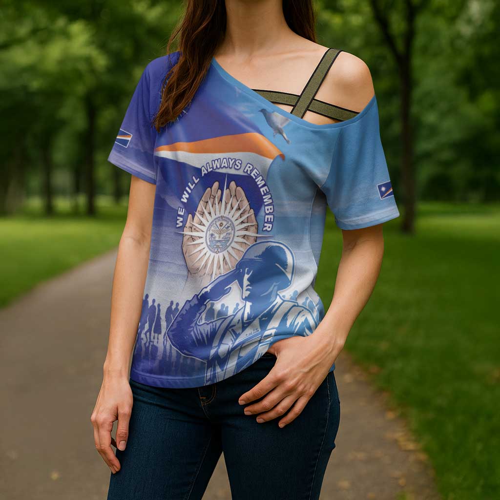 Personalised Marshall Islands Remembrance Day Cross Shoulder Shirt We Will Always Remember LT05 - Polynesian Pride