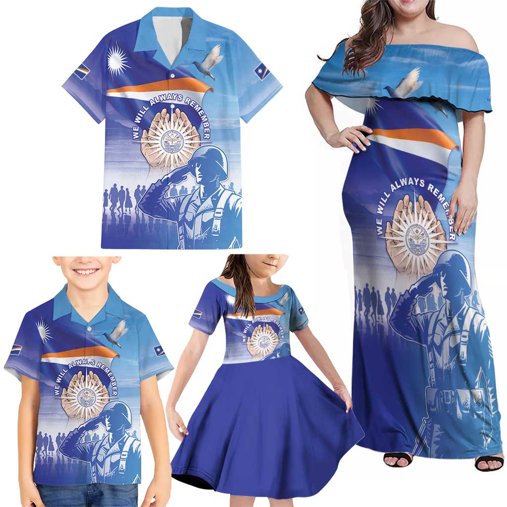 Personalised Marshall Islands Remembrance Day Family Matching Off Shoulder Maxi Dress and Hawaiian Shirt We Will Always Remember LT05 - Polynesian Pride