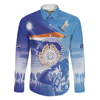 Personalised Marshall Islands Remembrance Day Family Matching Puletasi and Hawaiian Shirt We Will Always Remember LT05 Dad's Shirt - Long Sleeve Blue - Polynesian Pride