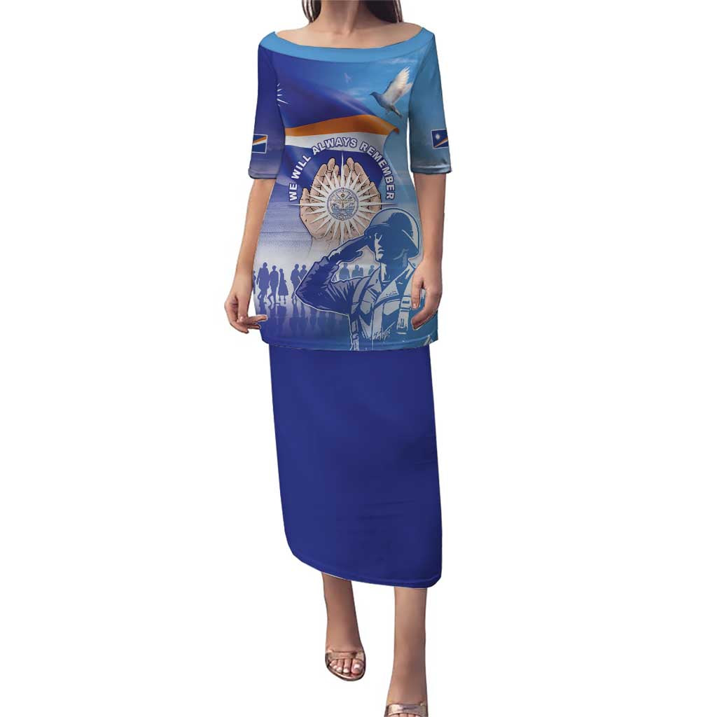 Personalised Marshall Islands Remembrance Day Family Matching Puletasi and Hawaiian Shirt We Will Always Remember LT05 Mom's Dress Blue - Polynesian Pride