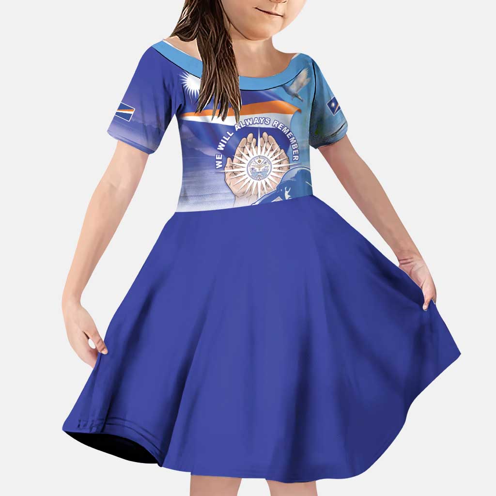 Personalised Marshall Islands Remembrance Day Family Matching Summer Maxi Dress and Hawaiian Shirt We Will Always Remember LT05 Daughter's Dress Blue - Polynesian Pride